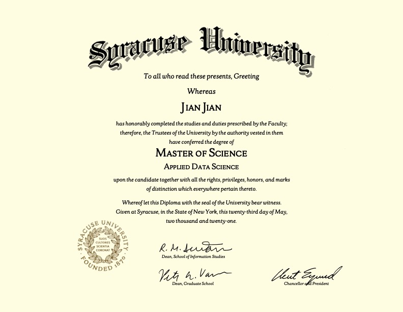 Click to view full size Syracuse University Master Diploma